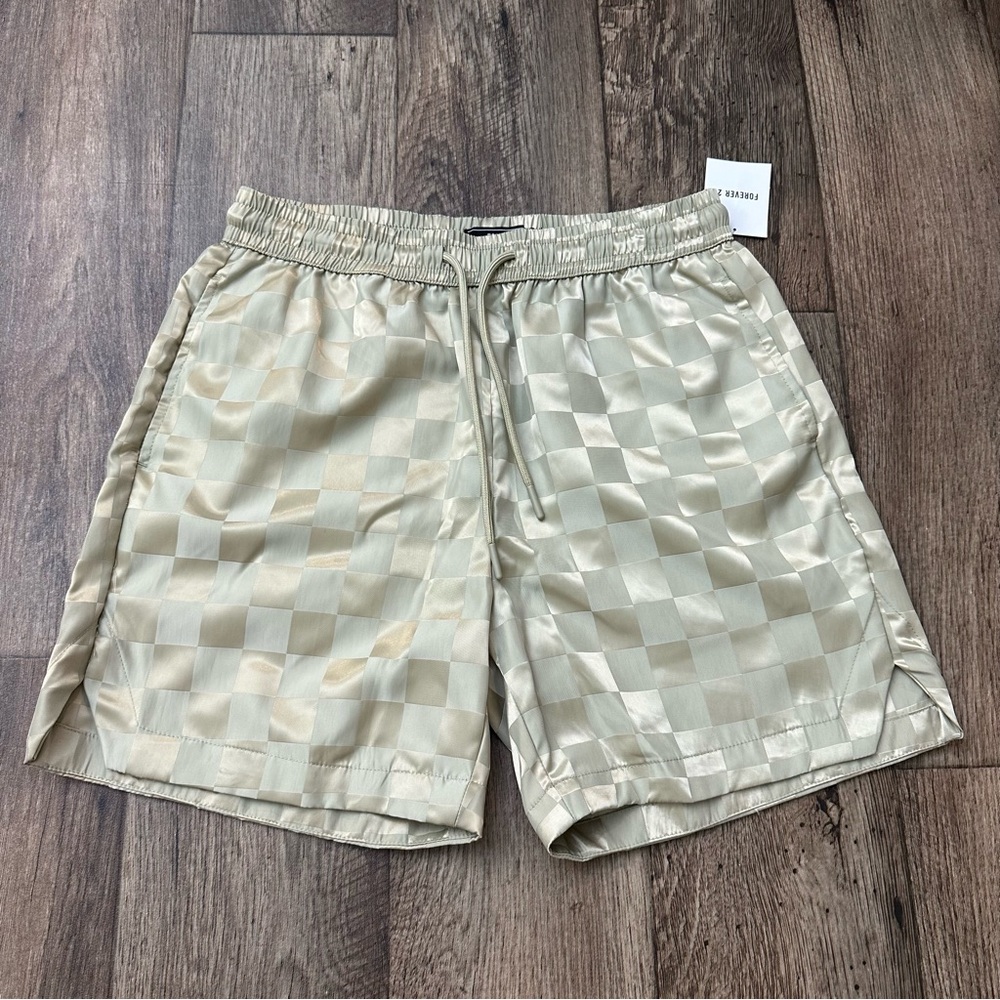 Forever 21 checkerboard Drawstring Shorts Men’s Size S Grey Goldfish